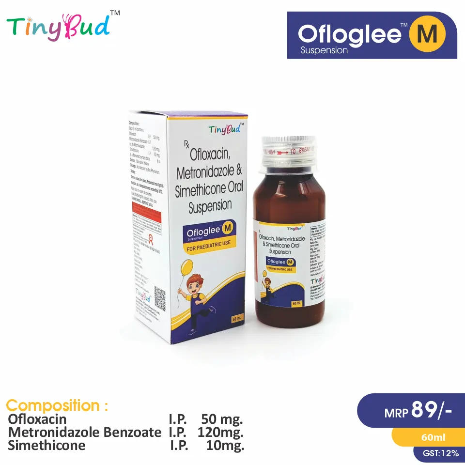 Ofloxacin  + Metronidazole  + Simethicone  Suspension at the best price in PCD Pharma Franchise for Antibiotic and Gastrointestinal Infection Treatment.